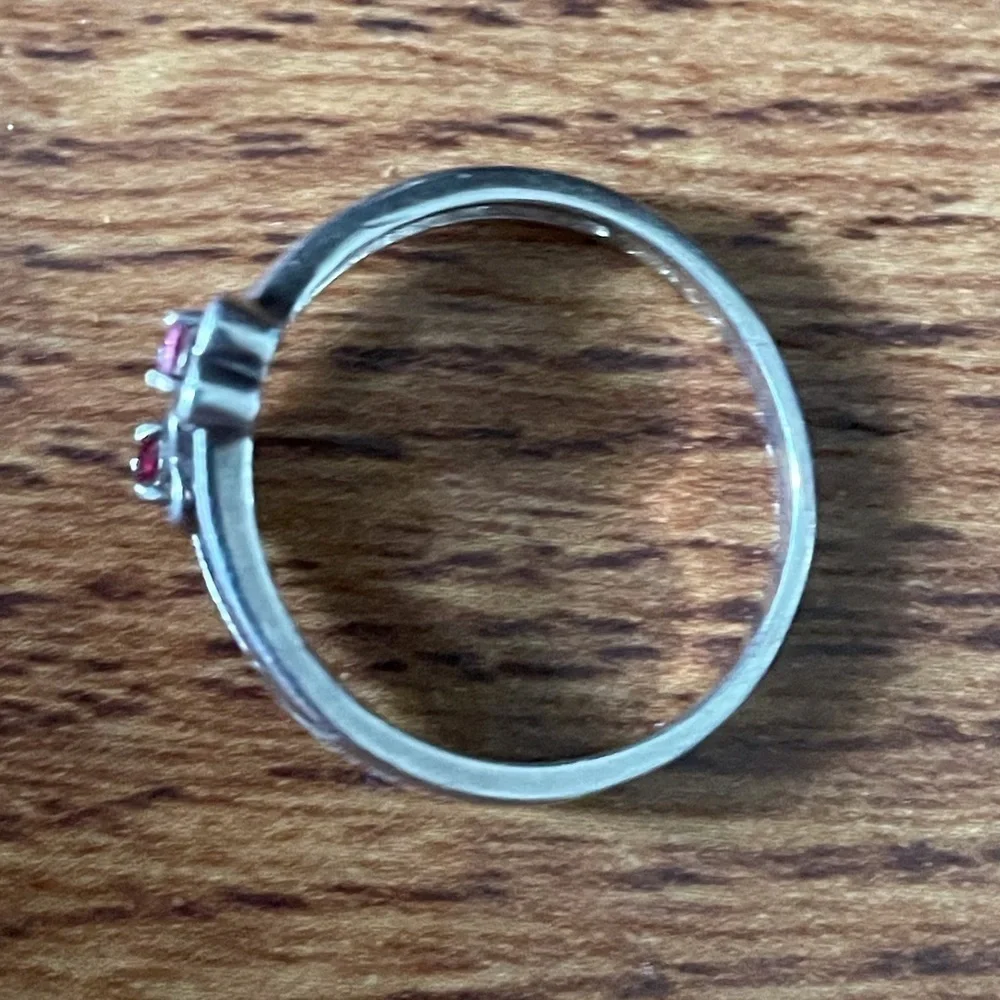 Sliver double heart ring with Amber & Chris engraved in size 9